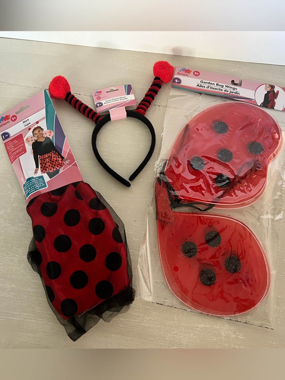 NEW Just Pretending Ladybug Costume Skirt Wings Headband 3 Pc 3+